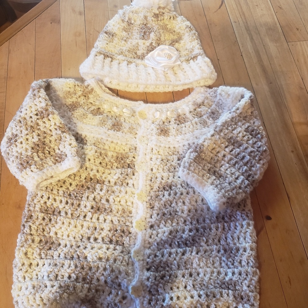 Baby girl cardigan and hat